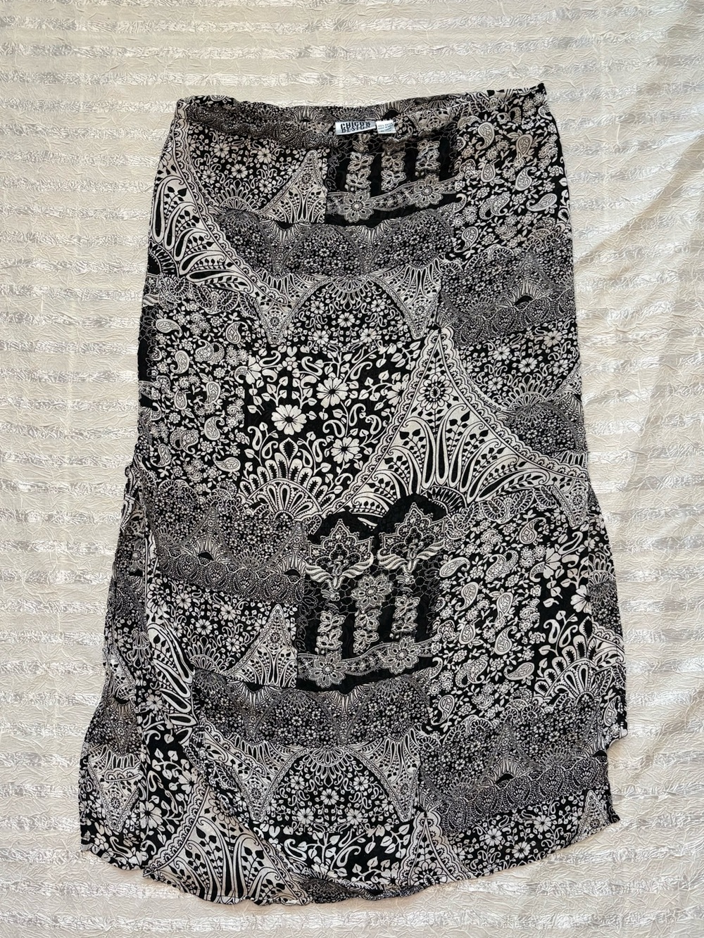 Chico's Black & White Boho Monochrome Paisley/Floral Patterned Midi Skirt - 1